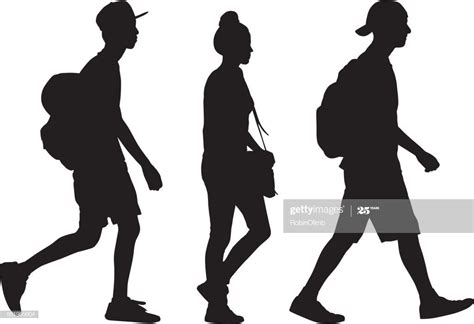 Vector Silhouette Of Three Teens Walking Together In A Row Walking