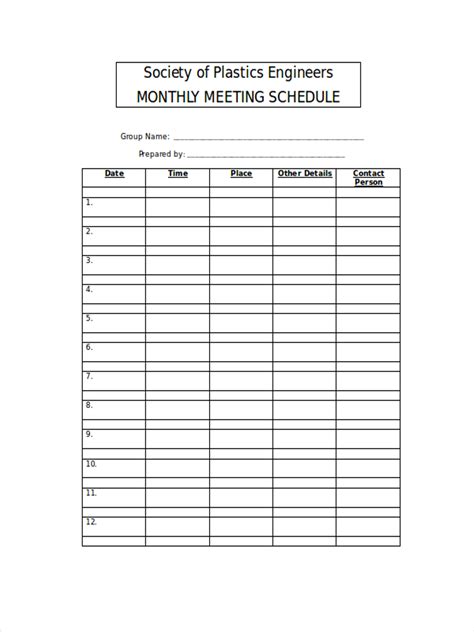 Meeting Schedule Examples 14 In Editable Pdf Ms Word Pages