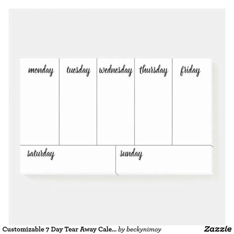 Planner Customizable 7 Day Tear Away Calendar Post It Notes Zazzle