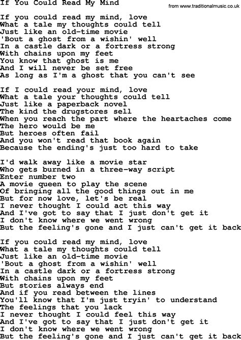If You Could Read My Mind By Gordon Lightfoot Lyrics
