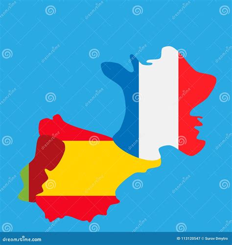 Mapa De Portugal De España Y De Francia Con Las Banderas Nacionales
