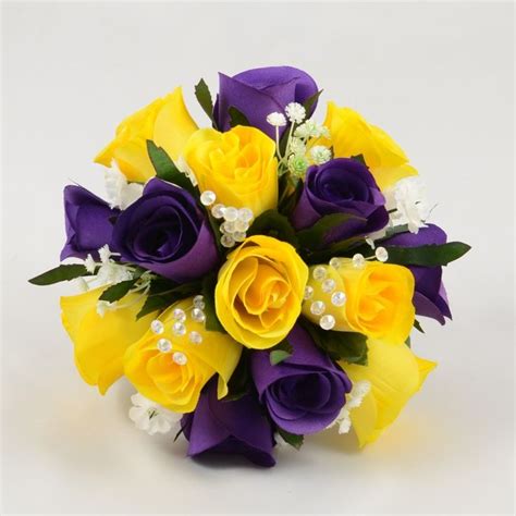 Purple And Yellow Rose Bridesmaids Posy Artificial Flowers Wedding