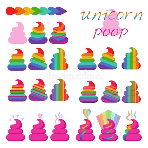 Unicorn Poop Set Clip Art Collection Of Rainbow And Pink Feces Symbols