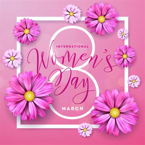 Happy Womens Day Floral Greeting Card Design International Female Holiday Illustration With
