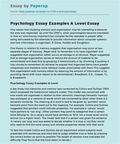Psychology Essay Examples A Level Free Essay Example