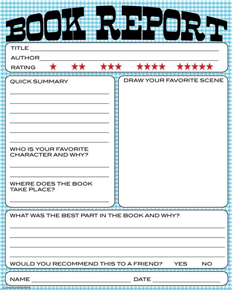 Bnute Productions Free Printable Kids Book Report Worksheet