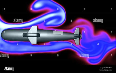 Fluid Air Flow Around Submarine Body Hydrodynamics 3d Render