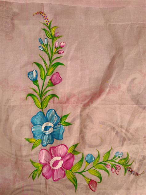 Blue Pink Flower Painting Free Hand Painting
