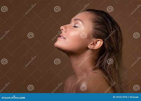 Tanned Sweet Girl With Clear Glowing Skin Health And Skin Care Stock