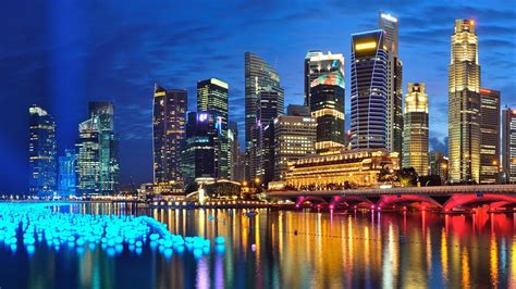 575029 1920x1080 Singapore Buildings Night Light Reflection River