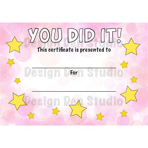 You Did It Award Certificate Custom Design Printable Digital Download