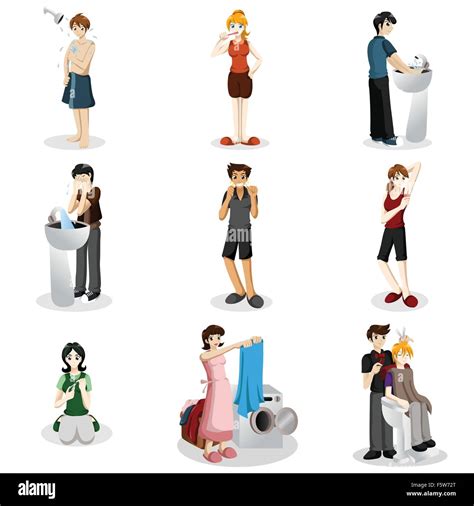 A Vector Illustration Of People Practicing Good Hygiene Stock Vector