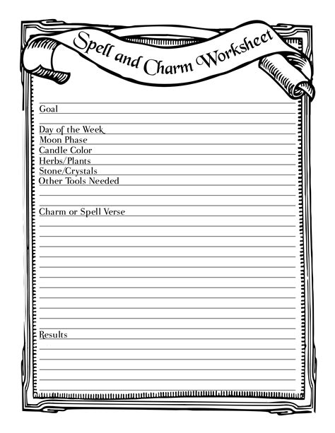 Spell And Charm Worksheet Printable Stationary Page Book Of Shadows
