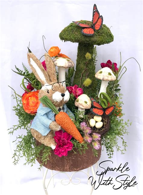 Whimsical Easter Rabbit Arrangement Spring Floral Centerpiece Alice In