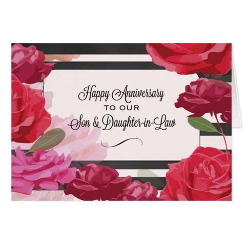 Loving wishes to both of you for all the joy your. Son and Daughter-in-Law Wedding Anniversary Roses Card | Zazzle