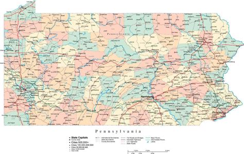 Pennsylvania Digital Vector Map With Counties Major Cities Roads