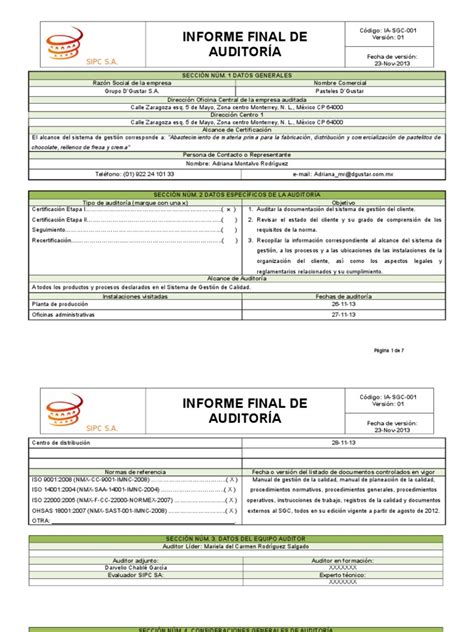 Informe Final Auditoria Pdf Auditoría Calidad Comercial