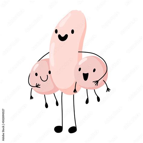Penis Character Genitals Reproduction Erection In Cartoon Style Cute Face Man Vector