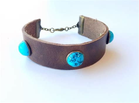 Off Leather And Turquoise Bracelet