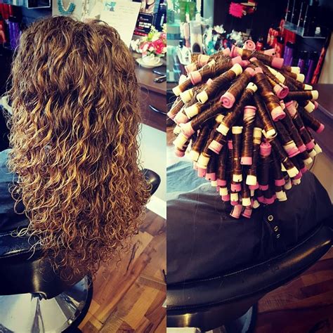 Spiral Perm On White And Lavender Rods Spiral Perm Long Hair Perm