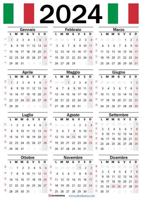 Calendario 2024 da stampare con festività by Calendarena Medium