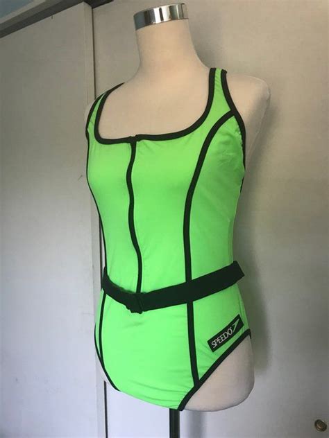 90s Vintage Neon Green Speedo One Piece Swimsuit Bathing Suit Women