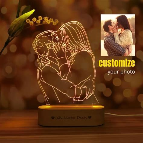 شخصية هدية صور ثلاثية الأبعاد مصباح مخصص الزفاف الذكرى عيد الحب هدية ليلة ضوء صورة النص النقش