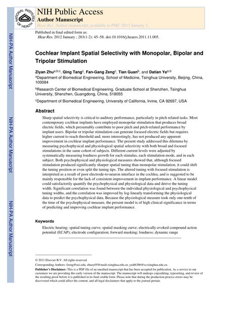 Pdf Cochlear Implant Spatial Selectivity With Monopolar Bipolar And