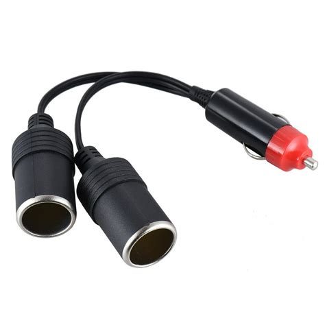 1 to 2 dc 12v 24v car cigarette lighter power charger port splitter adapter extension cord
