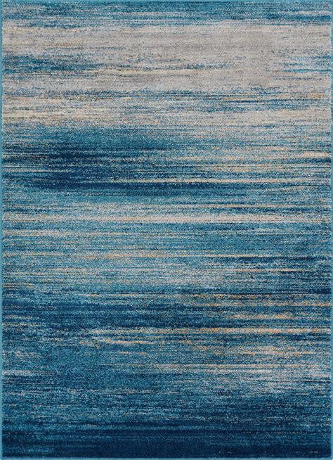 Layla Stripes Blue Tribal Area Rug Soft Faded Abstract Modern Carpet