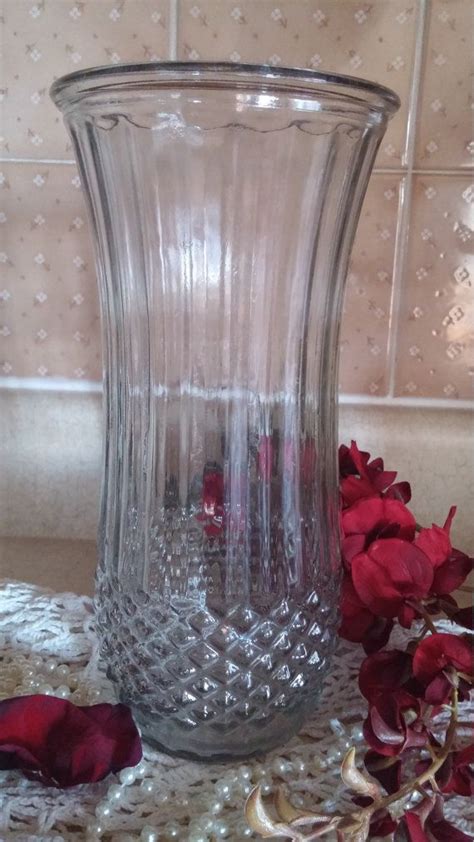 Vintage Hoosier Vase A Tall Clear Diamond Point Flea Market