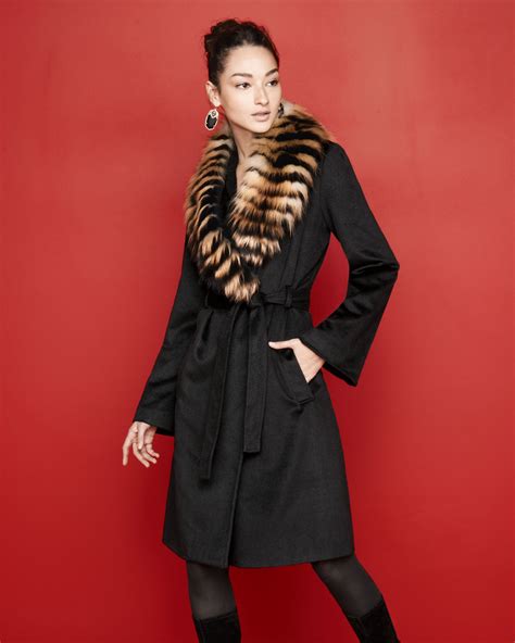 Sofia Cashmere Feathered Fox Furtrim Coat In Black Lyst