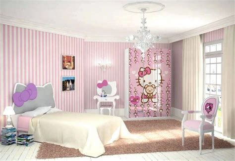 Pink And White Striped Walls Hello Kitty Bedroom For Teenagers