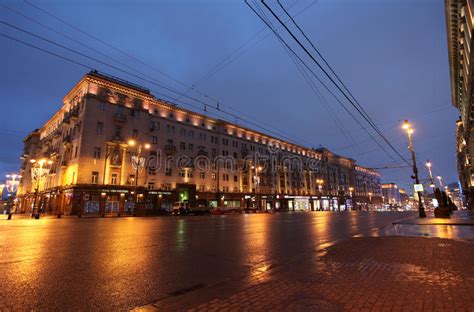 Moscow By Night Tverskaya Street Editorial Stock Image Image Of