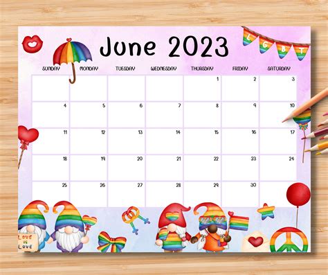 Editable June Calendar Lgbt Pride Month Planner With Rainbow