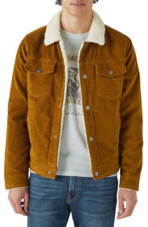 Lucky Brand Faux Shearling Lined Corduroy Trucker Jacket In Natural For