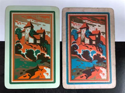 Vintage Retro Art Deco Swap Playing Cards Silhouette Beach Town