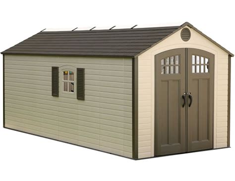Plastic storage shed is ideal for storing most tools and offers maximum storage in minimal space. Lifetime Sheds 8x17.5 Plastic Storage Shed w/ 2 Windows ...