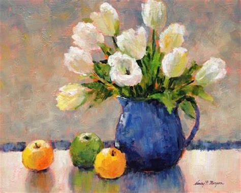Daily Paintworks Three Apples And Some Tulips Original Fine Art