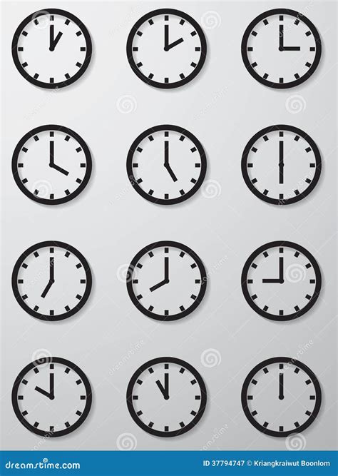 Coleção De 12 Horas De ícone Da Face Do Relógio Ilustração Stock