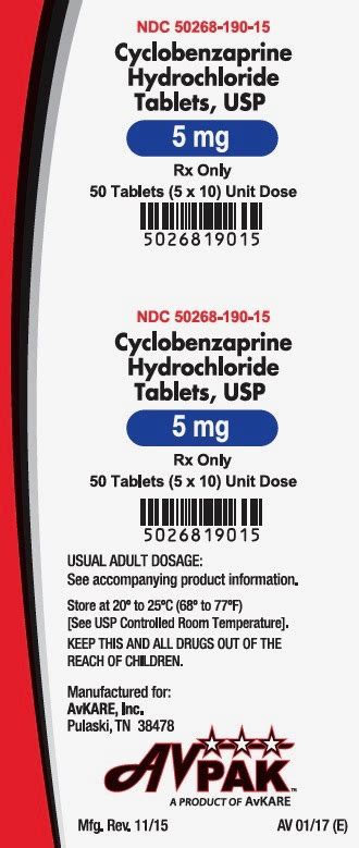 Cyclobenzaprine Hydrochloride Avpak Fda Package Insert