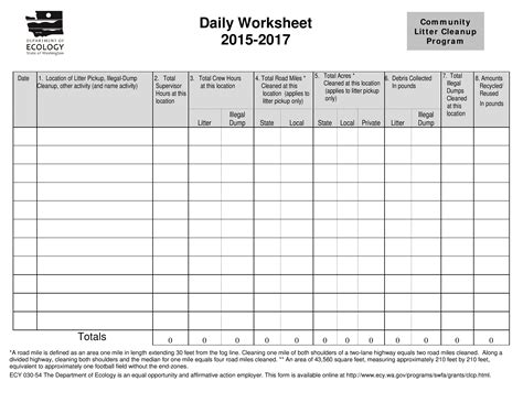 Daily Worksheet Templates At