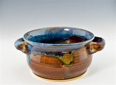 Handmade Stoneware Chili Soup Bowl Blue Brown Ted Pottery