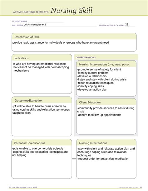 Crisis Management Nursing Skill Ati Template Active Learning