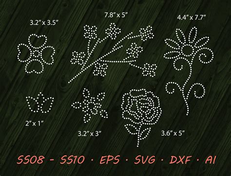 Rhinestone Floral Design Flowers Svg Eps Digital Template Etsy