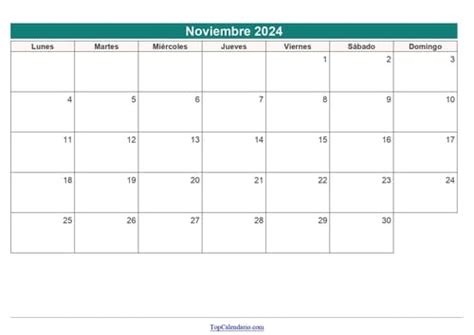 Calendario Noviembre 2024 Para Imprimir Mensual