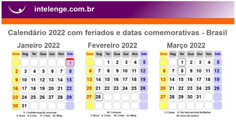 Calendário 2022 Com Datas De Feriados Nacionais Brasil Calendário