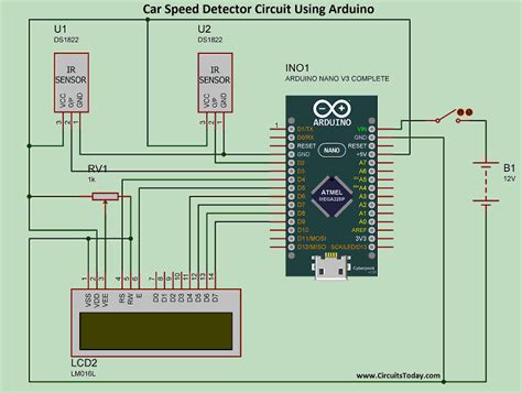 The analogue pins are starts from pin number 1,2,5,6,7,8,9,10,11,12,13,14, and pin number 16. Car speed detector using Arduino Nano - Circuit Diagram ...