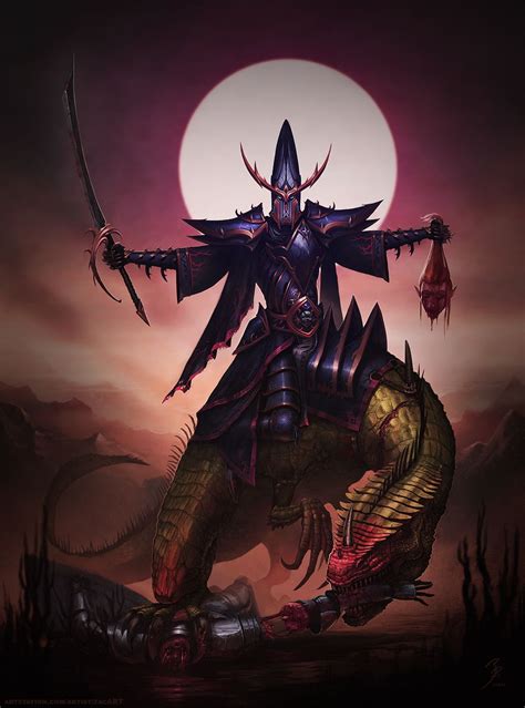 Dark Elf Cold One Knight By Zacart Fantasy Battle Fantasy Warrior