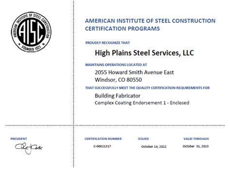 Quality And Aisc Certified Company High Plains Steel Services